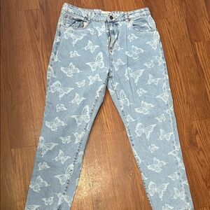 Cotton On Light Blue Butterfly Print Ankle Jeans